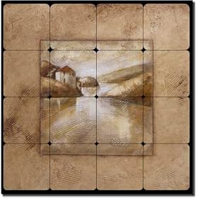 Millpond I by Wilder Rich - Tuscan Landscape Tumbled Marble Tile Mural 24" x 24" Kitchen Shower Backsplash