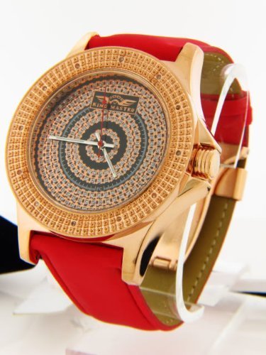 Mens King Master Diamond Watch Rose Gold Tone Red Band