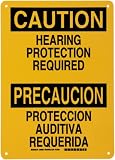 Brady 39086 10 Width x 14 Height B-401 Plastic, Black on Yellow Bilingual Sign, English and Spanish, Header Caution/Precaucion, Legend Hearing Protection Required/Proteccion Auditiva Requerida