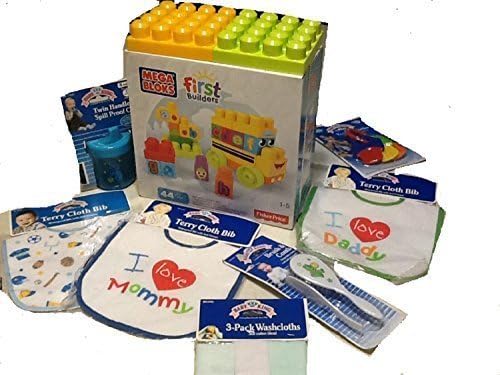 Baby Shower mega bloks terry cloth bib bundle pkg 7 counts