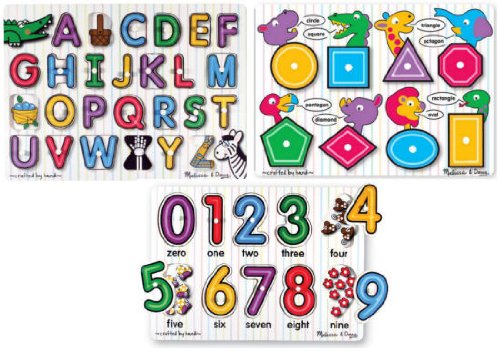 Childrens Toyshop  Toys : Melissa & Doug See Inside Alphabet and Numbers plus Shapes Peg Puzzle Bundle
