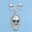 Skull Earrings and Pendant Set - Sterling Silver