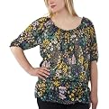 Pure Energy Junior Plus Short Sleeve Paisley Chiffon Boho Top - Teal Multicolor