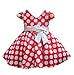 Little/Big Girls Cap Sleeves 50's Vintage Polka Dot Flowers Girl Brithday Party Swing Dress,Red,2t