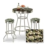 Chrome Bar Table & 2 Chrome Finish Camouflage Seat Barstools