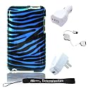 Unique Premium HardShell Durable Zebra Snap On Case For Apple iPod Touch iTouch 2G 2nd Gen Generation 8GB 16GB 32GB and for New iPod Touch 3G 3rd Gen 32GB 64GB + 3 in 1 Combo Travel Kit Retractable USB, Home and Car Charger included + Includes a 4-inch eBgivalue Determination Hand Strap (Blue)