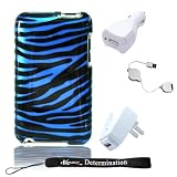 Durable Premium Snapon Zebra Case For Apple iPod touch 32 GB (2nd Generation) OLD MODEL + 3 in 1 Combo Travel Kit Retractable USB, Home and Car Charger included + Includes a 4-inch eBgivalue Determination Hand Strap (Blue)