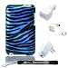 Durable Premium Snapon Zebra Case For Apple iPod touch 32 GB (2nd Generation) OLD MODEL + 3 in 1 Combo Travel Kit Retractable USB, Home and Car Charger included + Includes a 4-inch eBgivalue Determination Hand Strap (Blue)