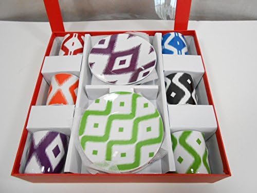 Porcelain China Espresso Cups and Saucers Turkish Coffee Demitasse (Ikat Pattern)