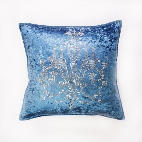 Chandeliers rhinestone Stud Velvet Pillow 19" x 19" Pair - Blue