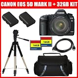 Canon EOS 5D Mark II 21.1MP Full Frame CMOS Digital SLR Camera with EF 24-105mm f/4 L IS USM Lens + Canon LP-E6 Equivalent Replacement Battery (2Pcs) + 16GB Memory (2Pcs)+ Deluxe Case + Aluminum Tripod + HDMI Cable