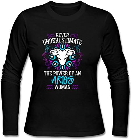 Xuely Women's NeveNever Underestimate The Power Of A Aries Long Sleeve T-shirt XXL Black