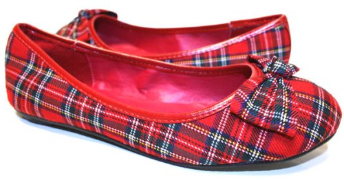 Red Plaid Ballet Flats w/Bows Picture