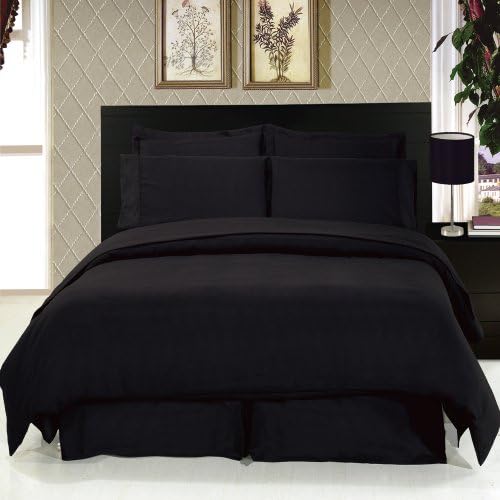 Solid BLACK Complete 8-Piece QUEEN Bedding Set Super Soft Microfiber Sheets+Duvet Cover Set+Down Alternative Comforter by Treasures2