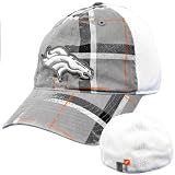 NFL Denver Broncos Gray White Plaid Small Medium Flex Fit Relaxed Hat Cap Reebok
