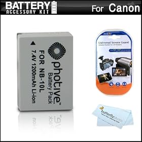 Battery Kit For Canon PowerShot SX40 HS, SX40HS, SX50 HS, SX50HS, Powershot G15, G1 X, G1X Digital Camera Includes Extended Replacement (1200Mah) NB-10L Battery + LCD Screen Protectors + MicroFiber Cleaning Cloth