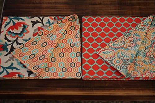 Cloth Dinner Napkins | Set of 4 Mix-and-Match Reversible 20"x20" | Red, Teal, Turquoise, Gold, Peach, Blue, White, Handmade, Towels, Fabric, Modern, Kitchen, Dining Room, Home, Gift