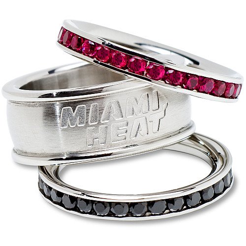 Logo Art Miami Heat Crystal Stacked Rings Ring Size 6