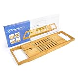 Bellasentials Bamboo Bathtub Caddy with Extending Sides and Adjustable Book Holder for a Customized Fit, Perfect for All Tubs