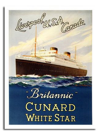 Brittanic Cunard White Star Line Travel Poster Print 1948 - Approx 40 x 30 cms (15.5 x 11.5 Inches)