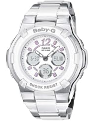 Casio Baby-G BGA-112C-7BER Womens Analog and Digital Quartz Watch with White Dial and Stainless Steel Bracelet