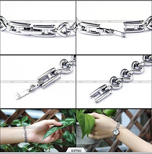 Women Ladies Crystal Charm Silver Pink Heart Bracelet Wrist Quartz Watch