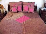 7P PINK DESIGNER INDIA SARI BEDDING BEDSPREAD DUVET