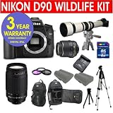 19 Piece Super Zoom Kit with Nikon D90 12.3 MP Digital SLR Camera with 18-55mm f/3.5-5.6G VR Lens + Nikon 70-300mm Telephoto Zoom Lens + Rokinon 650-1300mm Lens with 2X Converter (=1300-2600mm) Zoom Lens + 8 GB Memory Card + Multi-Coated 3 Piece Filter Kit + Extra High Capacity Li-Ion Battery + Back Pack Case + 57" Tripod + 6 Piece Camera Accessory Kit + 3 Year Celltime Warranty Repair Contract