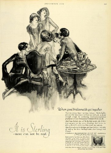 1926 Ad Art Deco Fashion Women Tea Party Bridesmaids Sterling Silversmith Bowl - Original Print Ad