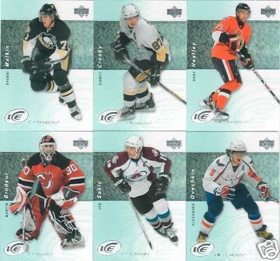 2007 / 2008 Upper Deck Ice Hockey Complete Mint Basic Hand Collated 100 Card Set Including Sidney Crosby, Joe Sakic, Joe Thornton, Mike Modano, Evgeni Malkin, Jaromir Jagr, Dany Heatley, Ilya Kovalchuk, Eric Staal, Jordan Staal, Martin Brodeur