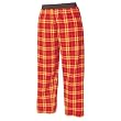 Maroon (dark red) and Gold (Yellow) tartan plaid check flannel cotton pants for lounging, sleep, sports. Unisex relaxed fit, exposed elastic waist