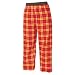 Maroon (dark red) and Gold (Yellow) tartan plaid check flannel cotton pants for lounging, sleep, sports. Unisex relaxed fit, available in 3 Youth sizes, exposed elastic waist
