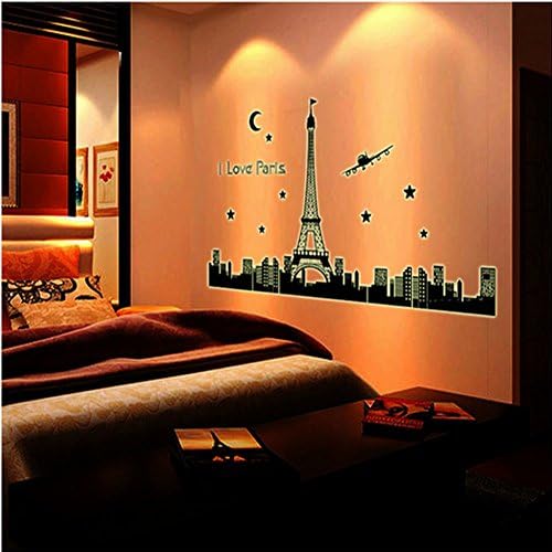 Granmet Removeable Vinyl Decal Eiffel Tower Stereo Fluorescence Living Room Background Decorative Wall Stickers (BlACK,1)