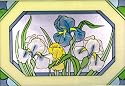 Iris Blue White Yellow Art Glass Panel Wall Window Hanging Suncatcher 14 x 20