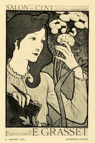 1895 French Print Eugene Grasset Art Nouveau Exhibition Poster Salon des Cent - Original Halftone Print