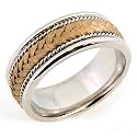 14K. Two Tone Gold Leaf Braided Design Comfort Fit Wedding Band Ring