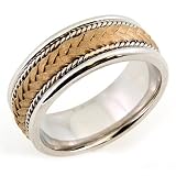 14K. Two Tone Gold Leaf Braided Design Comfort Fit Wedding Band Ring