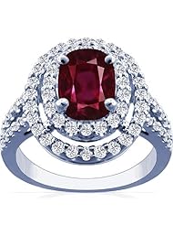 18K White Gold Cushion Cut Ruby Ring With Sidestones