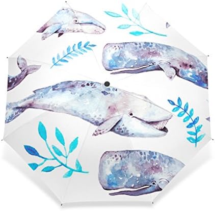 WORLDTEX Unique Design Fashion Cute Blue Whale Windproof Travel Umbrella