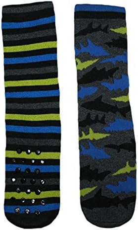 Grip It Slippers Big Boys' 2-pack Striped/Shark Slipper Socks