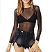 May&Maya Women's Long Sleeve Pure Mesh Blouse(Black XL)