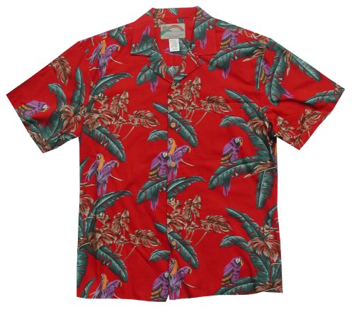 Men's Jungle Bird Tom Selleck Magnum PI Hawaiian Aloha Cotton Shirt in Red  XL Picture