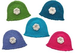 Handmade Acrylic Lightweight Hat - Organic Cotton Crocheted Flower Pin (100% Crocheted By Hand)