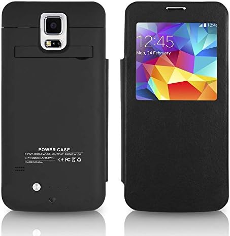 Chromo Inc.® Backup External Full Protection Rechargeable Battery Case [S-View] Compatible With Samsung Galaxy S5 (Jet Black)