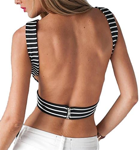 Women's Fashion Striped Fitted Sleeveless Crop Top Medium