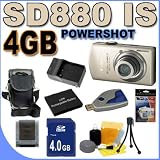 cheap Canon Powershot SD880 IS 10.0MP 4x Optical Zoom Digital Camera Gold SD880IS 2672B001 4GB SDHC Memory Card - Extra Lithium Ion Battery Plus Rapid-Quick Charger - BigVALUEInc Accessory Saver Bundle + MORE