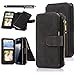 Galaxy Note 7 Case, Note 7 Case, CaseUp 12 Card Slot Series - [Zipper Cash Storage] Premium Flip PU Leather Wallet Case Cover With Detachable Magnetic Hard Case For Samsung Galaxy Note 7, Black