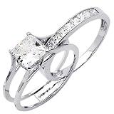 14K White Gold Princess Solitaire CZ Cubic Zirconia Engagement Ring Band
