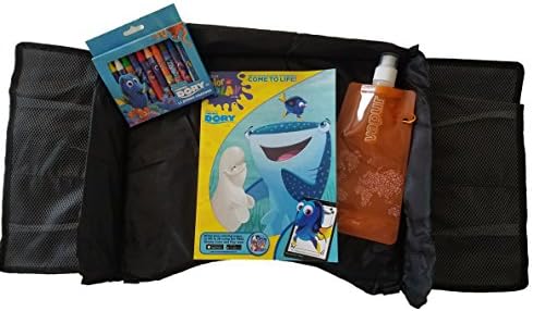 Finding Dory Activity Portable Kids Travel Tray Bundle for Play Games Snacks &amp; Coloring | Featuring Disney Color and Play App Compatible Coloring Book | 12 Crayons | BPA Free Collapsible Water (Black)