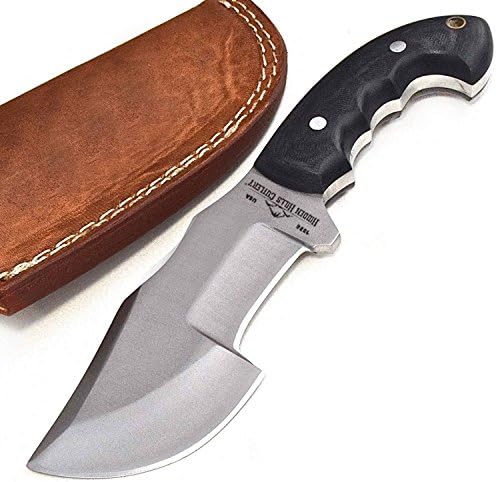 HHC Custom Handmade D2 Tool Steel Black Micarta SCORPION MINI TRACKER Small EDC Hunting Skinning Bushcraft Knife with Leather Sheath